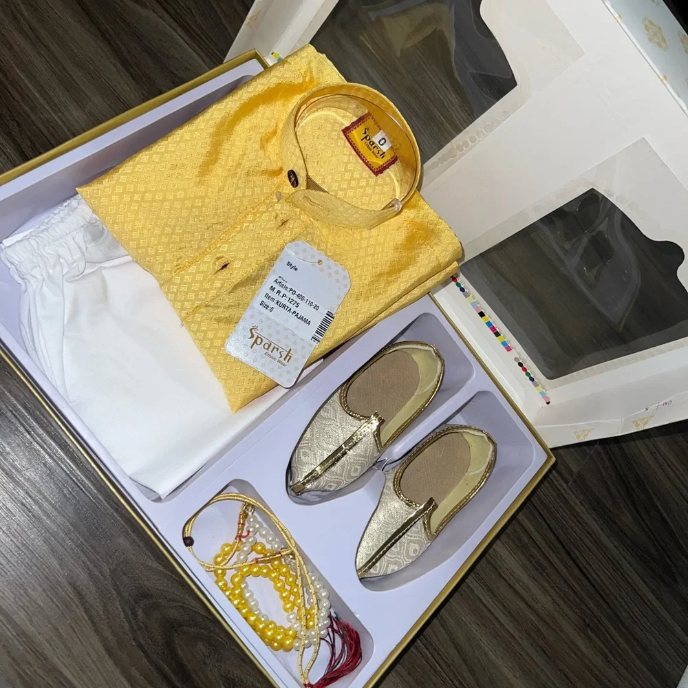 Sparsh Ethnic Wear Boy Yellow Kurta Pajama Set Size 0 ( 6–12 Months ) NWT
